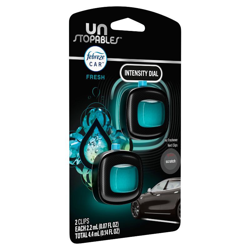 slide 10 of 11, Febreze Unstopables Car Odor-Fighting Car Freshener - Fresh Scent - 0.14 fl oz/2pk, 0.14 fl oz, 2 ct