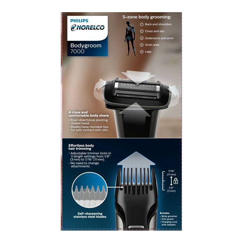 slide 13 of 13, Philips Norelco Bodygroom Series 7000 Men's Rechargeable Electric Trimmer - BG7030/49, 1 ct