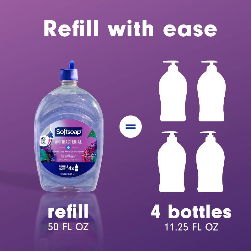slide 7 of 17, Softsoap Antibacterial Liquid Hand Soap Refill - White Tea & Berry - 50 fl oz, 50 fl oz