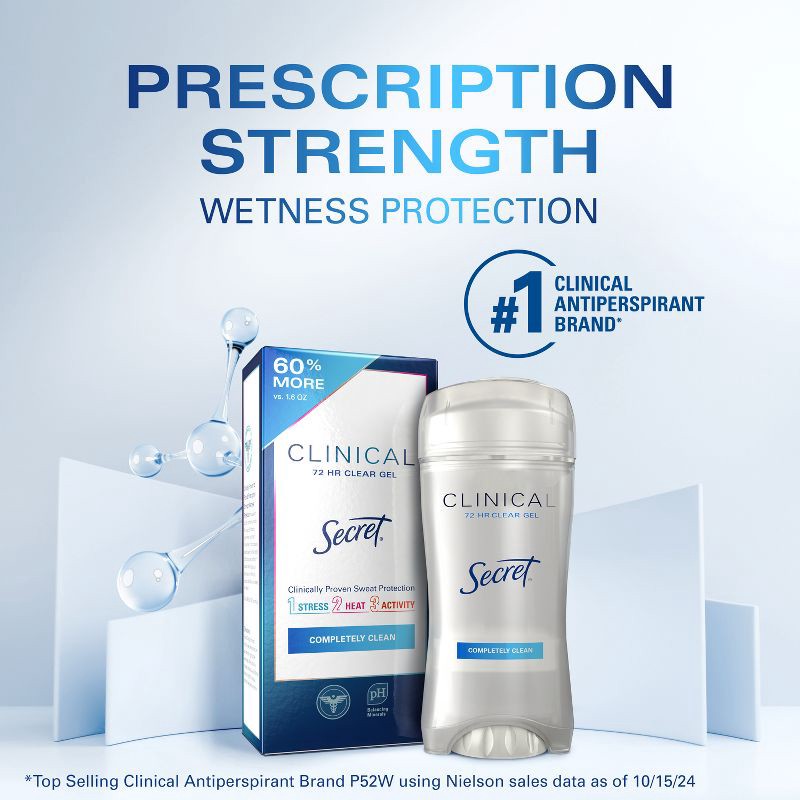 slide 3 of 12, Secret Clinical Strength Clear Gel Antiperspirant and Deodorant for Women - Completely Clean - 2.6oz, 2.6 oz