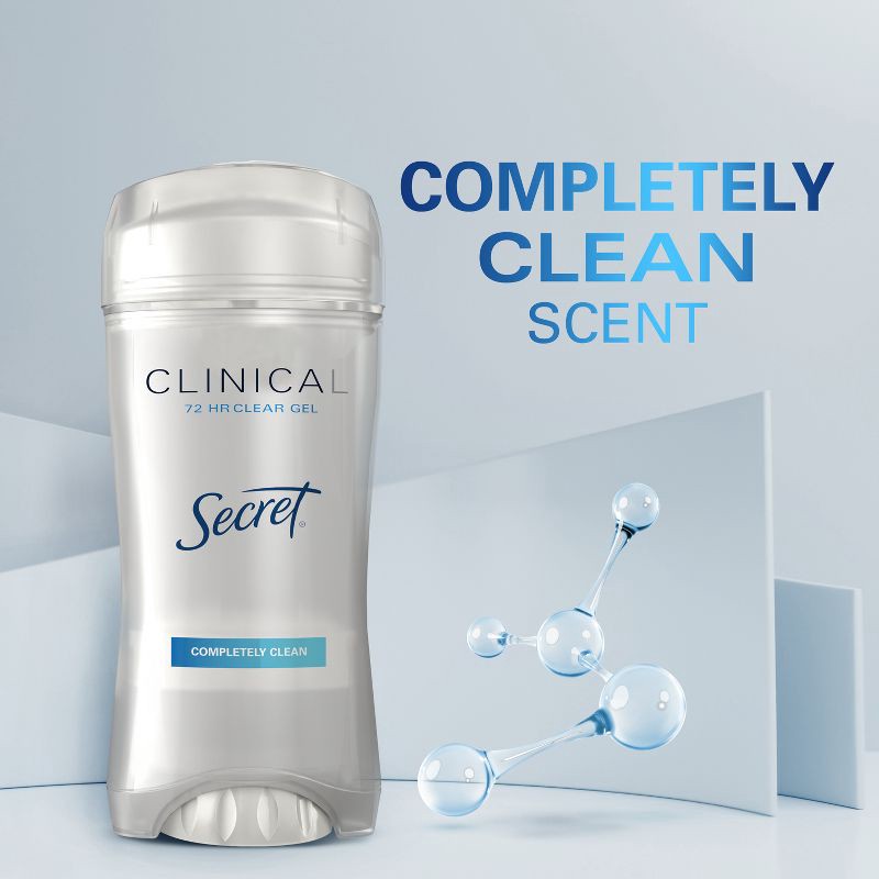 slide 7 of 12, Secret Clinical Strength Clear Gel Antiperspirant and Deodorant for Women - Completely Clean - 2.6oz, 2.6 oz