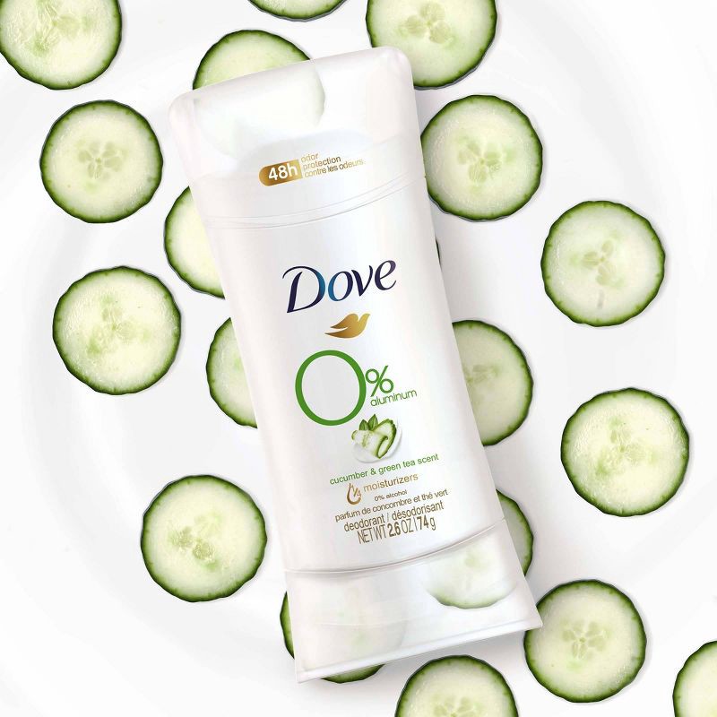 slide 4 of 8, Dove Beauty 0% Aluminum Cucumber & Green Tea Deodorant Stick - 2.6oz, 2.6 oz