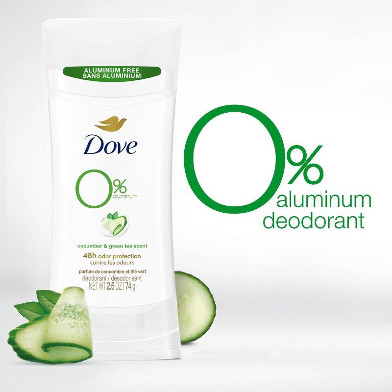 slide 6 of 8, Dove Beauty 0% Aluminum Cucumber & Green Tea Deodorant Stick - 2.6oz, 2.6 oz