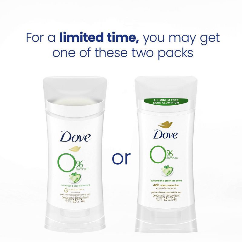 slide 8 of 8, Dove Beauty 0% Aluminum Cucumber & Green Tea Deodorant Stick - 2.6oz, 2.6 oz