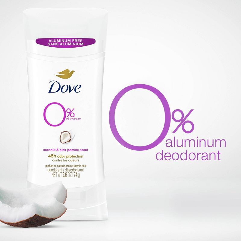 slide 5 of 7, Dove Beauty 0% Aluminum Coconut & Pink Jasmine Women's Deodorant Stick - 2.6oz, 2.6 oz