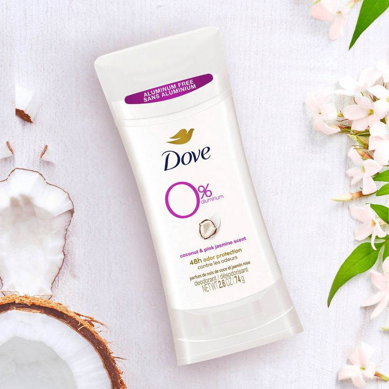 slide 6 of 7, Dove Beauty 0% Aluminum Coconut & Pink Jasmine Women's Deodorant Stick - 2.6oz, 2.6 oz