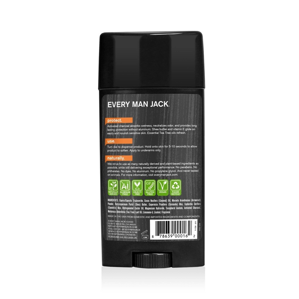 slide 2 of 7, Every Man Jack Men's Aluminum-Free Activated Charcoal Deodorant with Vitamin E, 2.7 oz