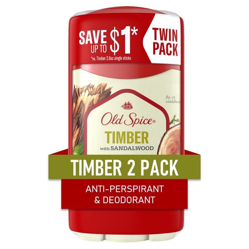 slide 1 of 8, Old Spice Men's Timber with Sandalwood Antiperspirant Deodorant - 2.6oz/2pk, 2 ct; 2.6 oz