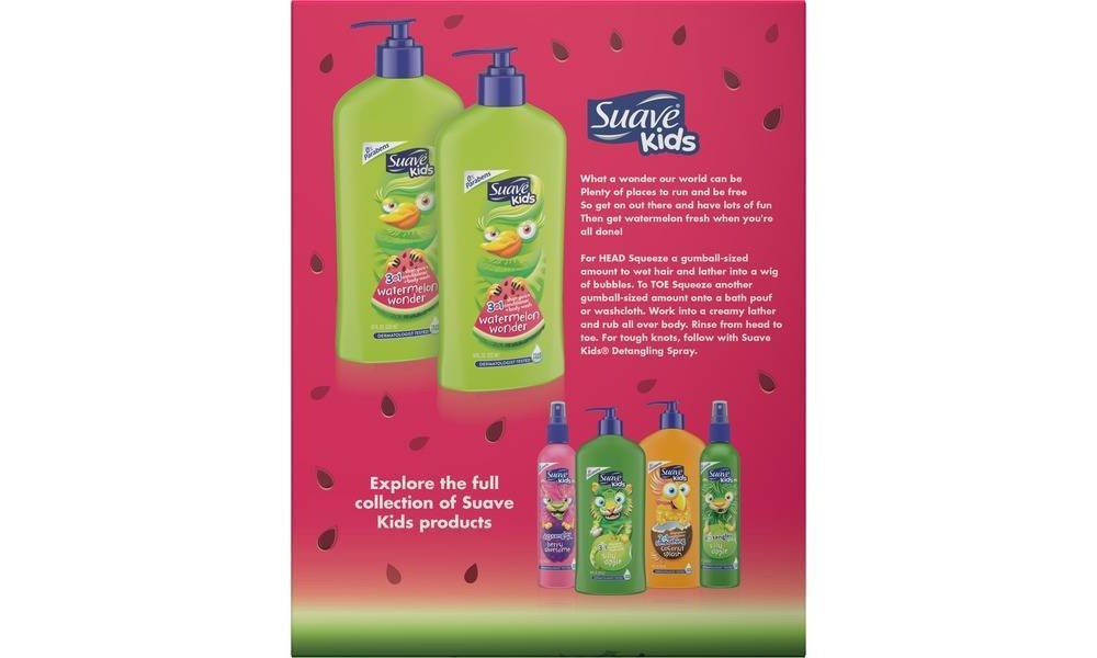 slide 4 of 4, Suave Kids 3-in-1 Watermelon Wonder Body Wash + Shampoo and Conditioner - 18 fl oz/2pk, 18 fl oz, 2 ct