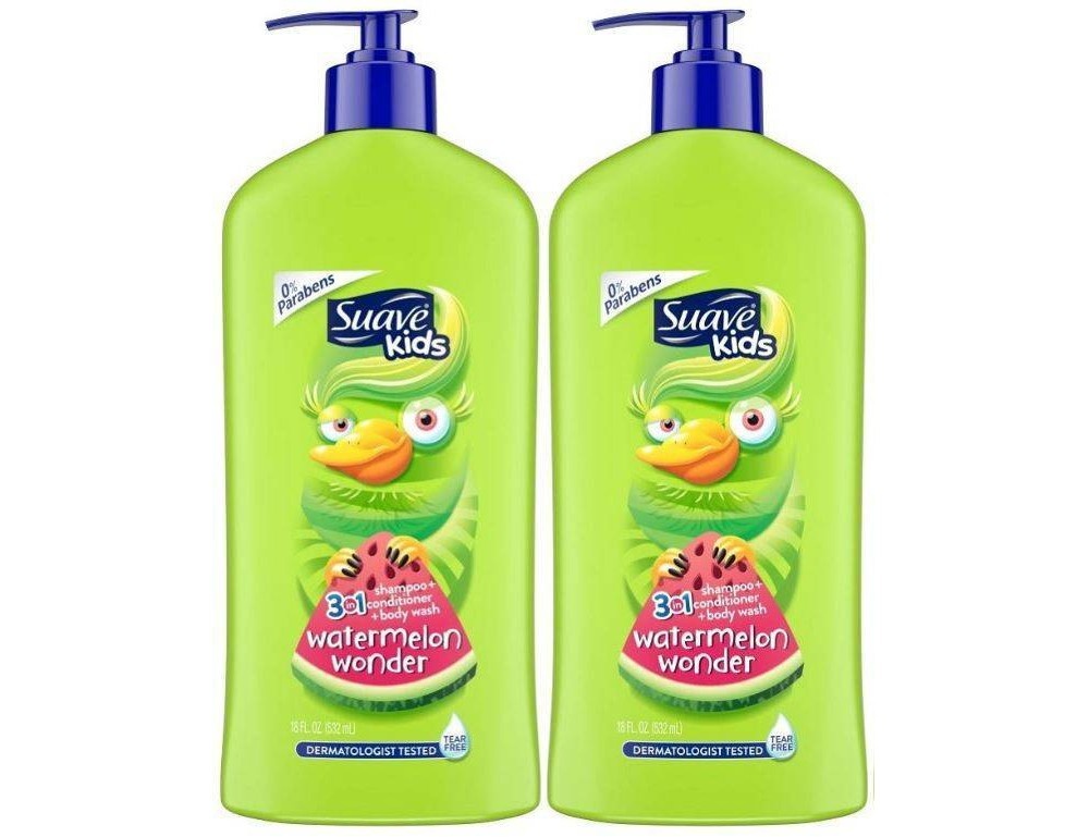 slide 3 of 4, Suave Kids 3-in-1 Watermelon Wonder Body Wash + Shampoo and Conditioner - 18 fl oz/2pk, 18 fl oz, 2 ct