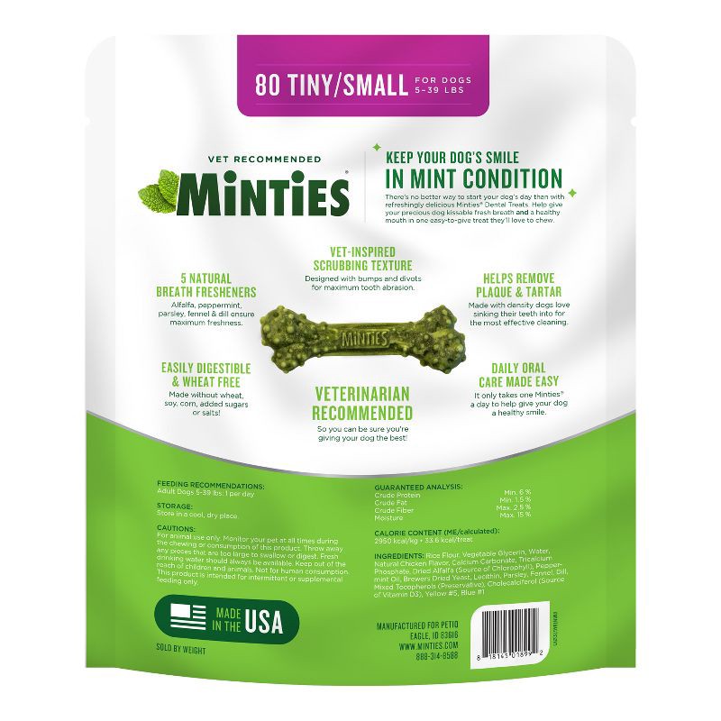 slide 2 of 3, VetIQ Minties - Dental Peppermint Flavor Dog Treat - Tiny/Small - 32oz, 32 oz
