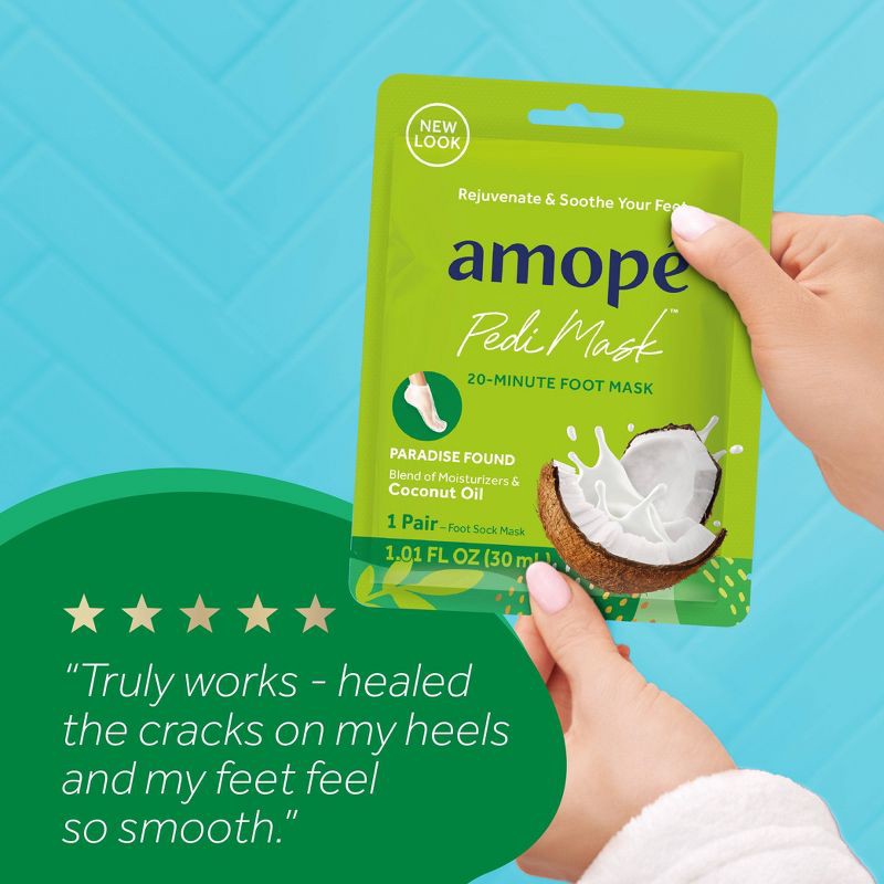 slide 9 of 10, Amope Amopé PediMask 20-Minute Foot Mask - Paradise Found with Coconut Oil - 1 pair, 1 ct