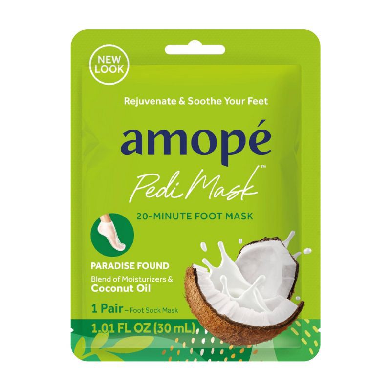 slide 1 of 10, Amope Amopé PediMask 20-Minute Foot Mask - Paradise Found with Coconut Oil - 1 pair, 1 ct