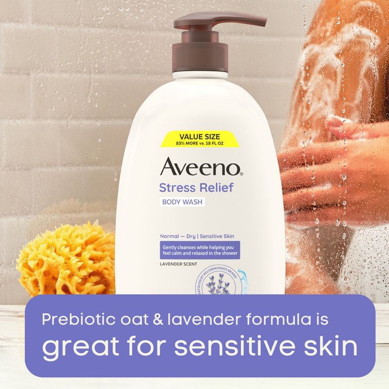 slide 3 of 11, Aveeno Stress Relief Body Wash with Lavender & Chamomile, 33oz, 33 oz