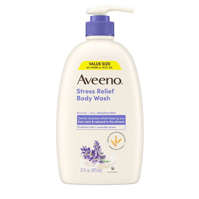 slide 1 of 11, Aveeno Stress Relief Body Wash with Lavender & Chamomile, 33oz: Paraben-Free, Sulfate-Free, Pump Bottle, Sensitive Skin, 33 oz