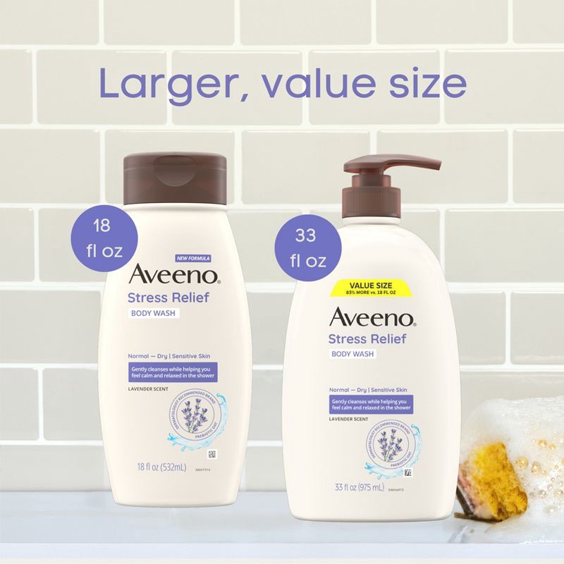 slide 8 of 11, Aveeno Stress Relief Body Wash with Lavender & Chamomile, 33oz, 33 oz