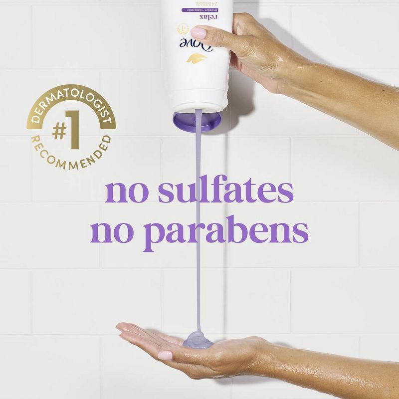 slide 10 of 12, Dove Beauty Dove Relax Body Wash - Lavender & Chamomile 24hr Lotion-Soft Skin - 20 fl oz, 20 fl oz