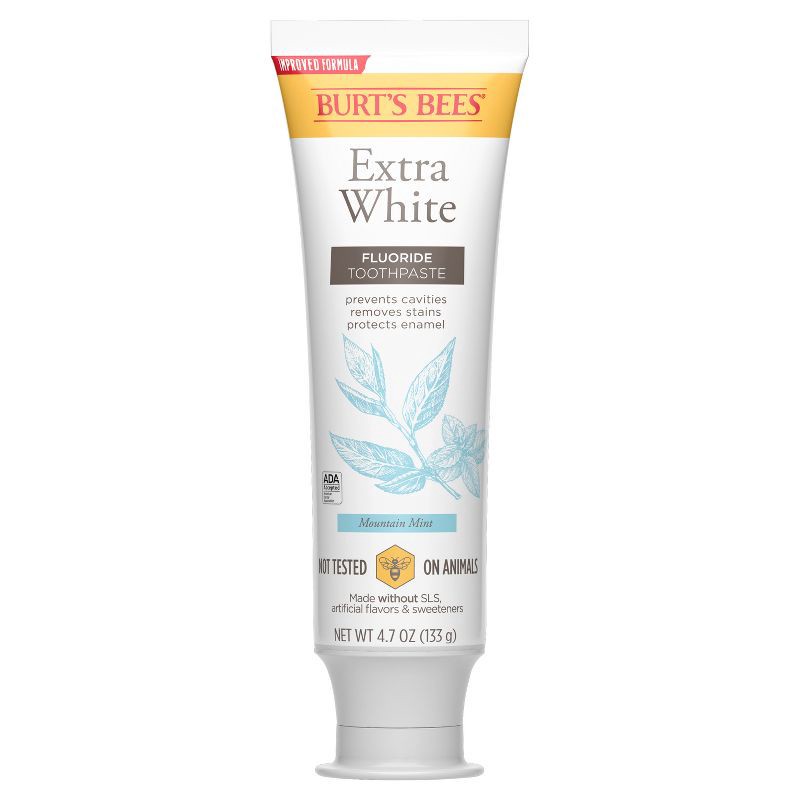 slide 1 of 9, Crest Burt's Bees Extra White Fluoride Natural Toothpaste - Mountain Mint - 4.7oz, 4.7 oz