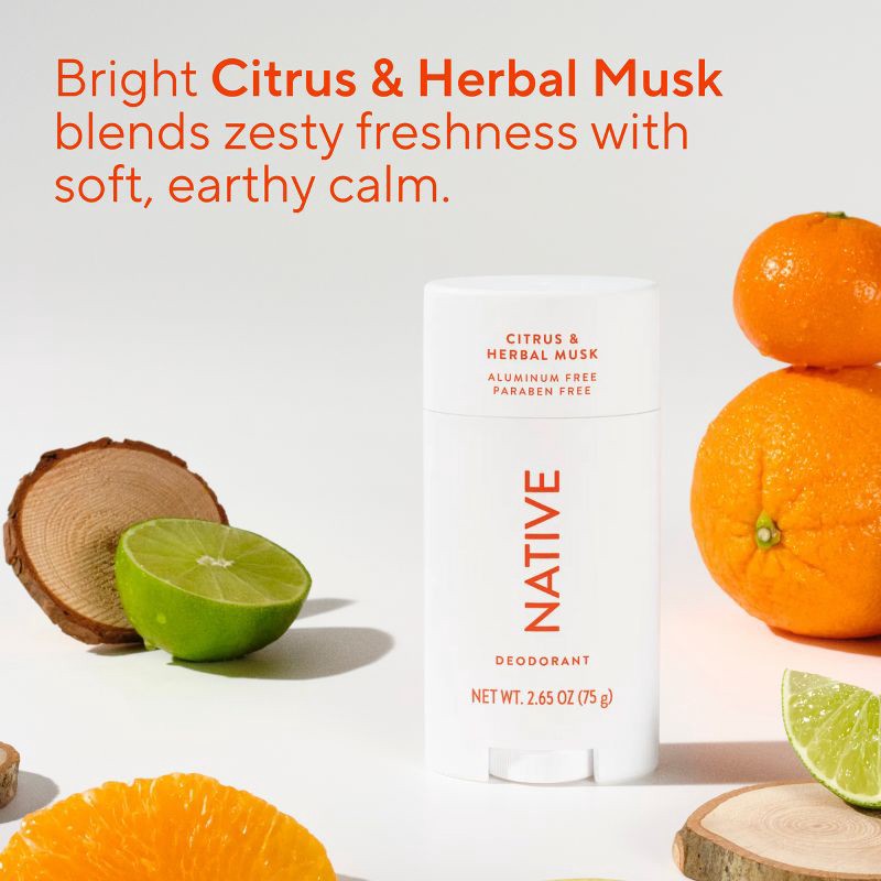 slide 4 of 10, Native Solid Deodorant for Men & Women - Citrus & Herbal Musk - Aluminum-Free 2.65oz, 2.65 oz