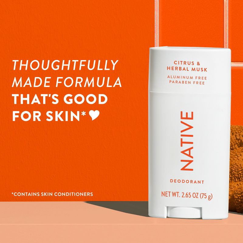 slide 5 of 10, Native Solid Deodorant for Men & Women - Citrus & Herbal Musk - Aluminum-Free 2.65oz, 2.65 oz