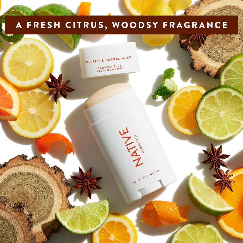 slide 6 of 9, Native Deodorant for Men & Women - Citrus & Herbal Musk - Aluminum Free - 2.65oz, 2.65 oz