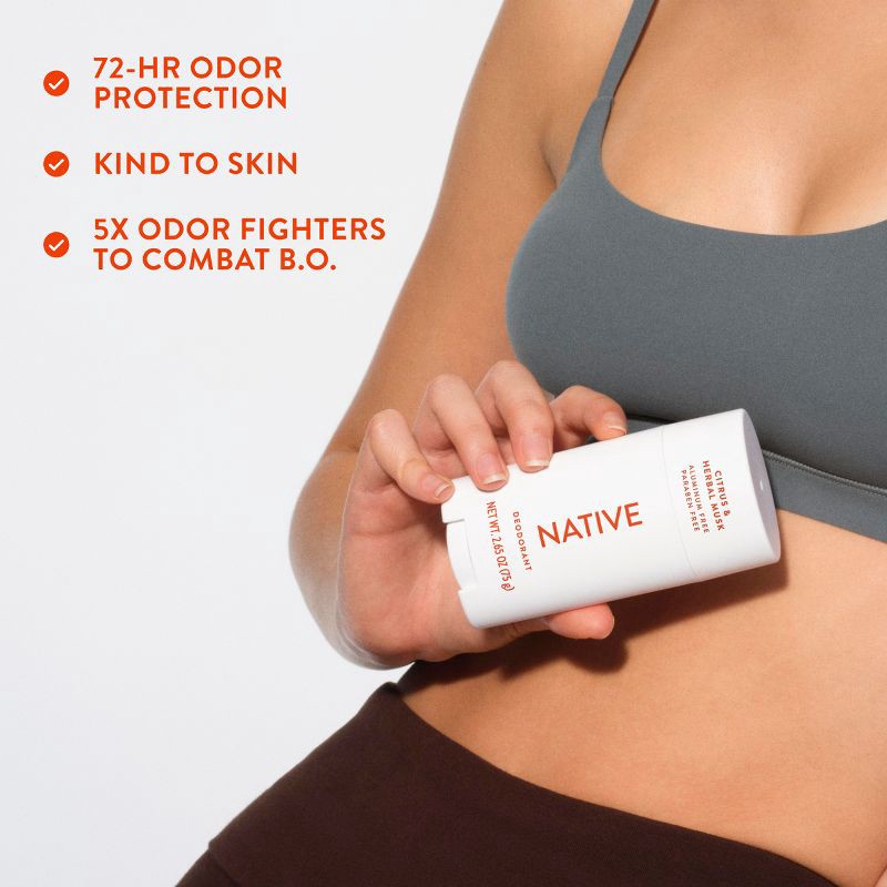 slide 7 of 10, Native Solid Deodorant for Men & Women - Citrus & Herbal Musk - Aluminum-Free 2.65oz, 2.65 oz