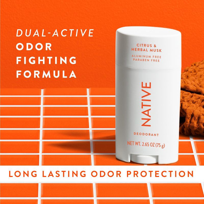 slide 7 of 10, Native Solid Deodorant for Men & Women - Citrus & Herbal Musk - Aluminum-Free 2.65oz, 2.65 oz