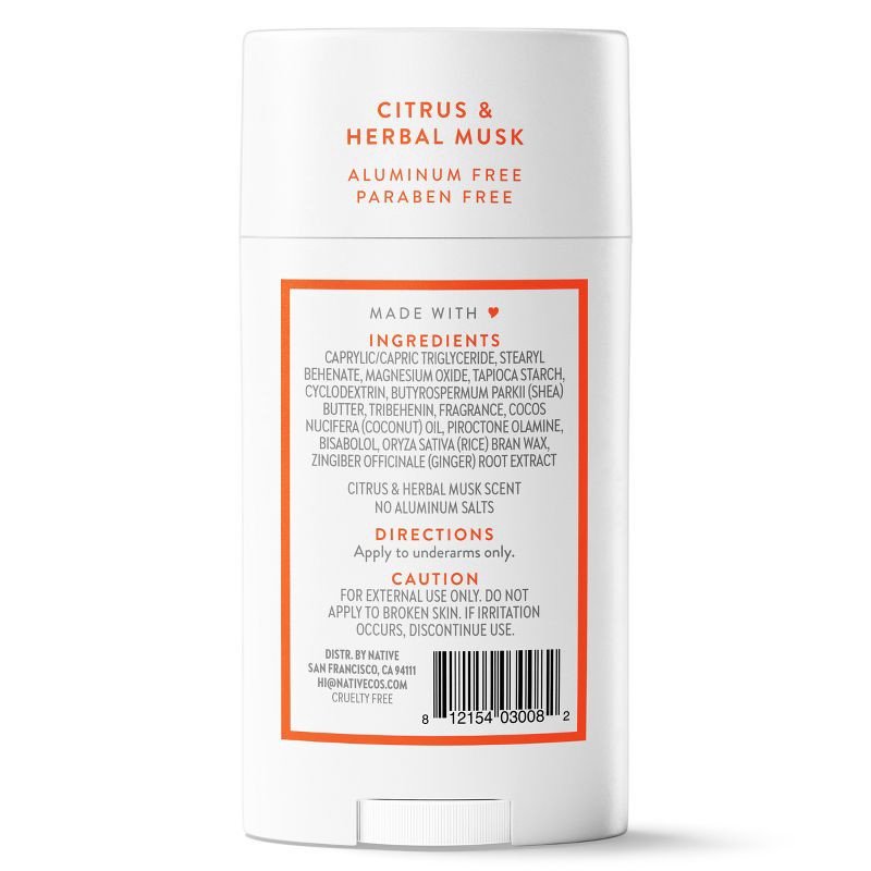 slide 10 of 10, Native Solid Deodorant for Men & Women - Citrus & Herbal Musk - Aluminum-Free 2.65oz, 2.65 oz