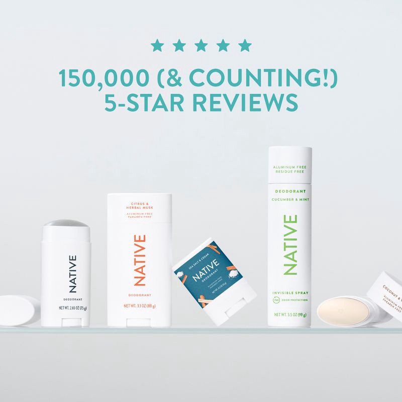 slide 8 of 10, Native Solid Deodorant for Women & Men - Jasmine & Cedar - Aluminum-Free 2.65oz, 2.65 oz