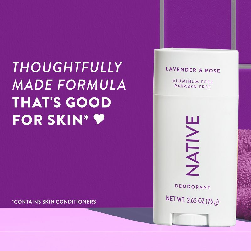 slide 5 of 10, Native Solid Deodorant for Women & Men - Lavender & Rose - Aluminum-Free 2.65oz, 2.65 oz