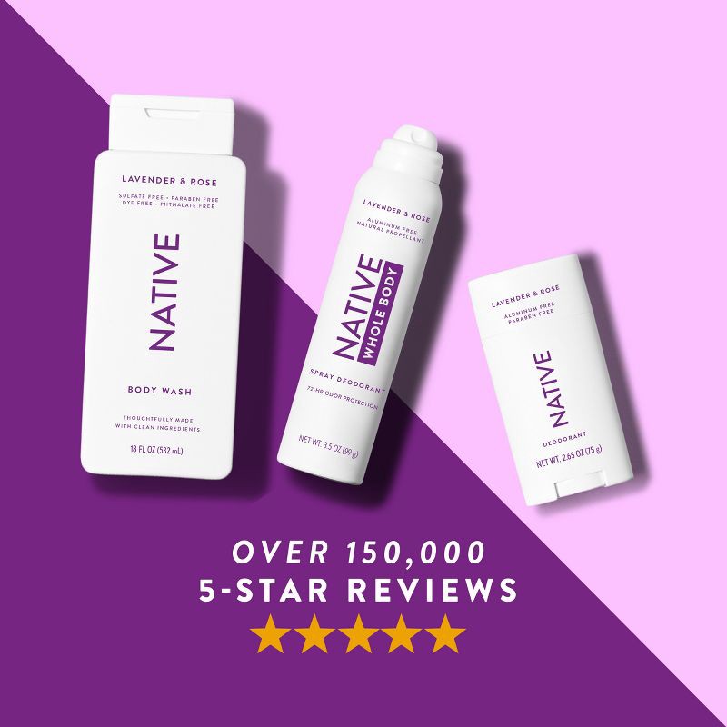 slide 6 of 10, Native Solid Deodorant for Women & Men - Lavender & Rose - Aluminum-Free 2.65oz, 2.65 oz