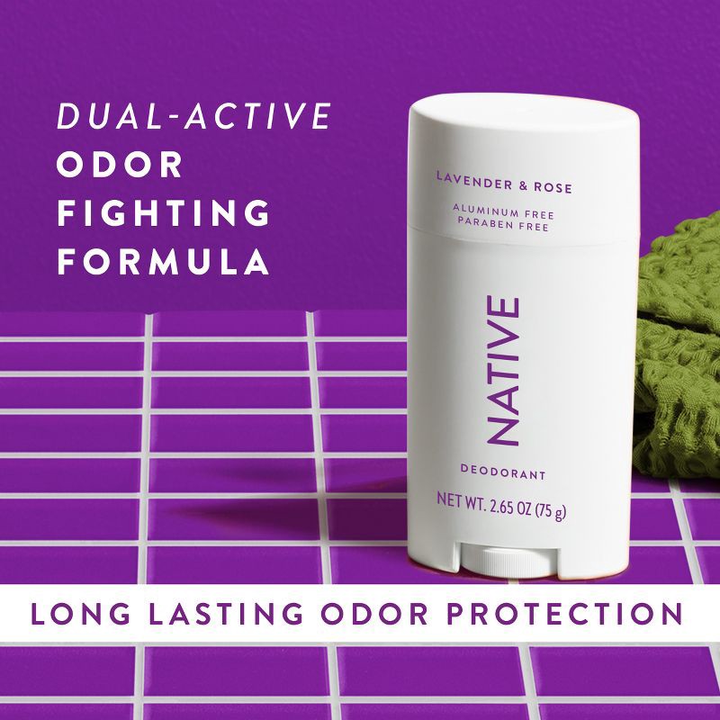 slide 7 of 10, Native Solid Deodorant for Women & Men - Lavender & Rose - Aluminum-Free 2.65oz, 2.65 oz