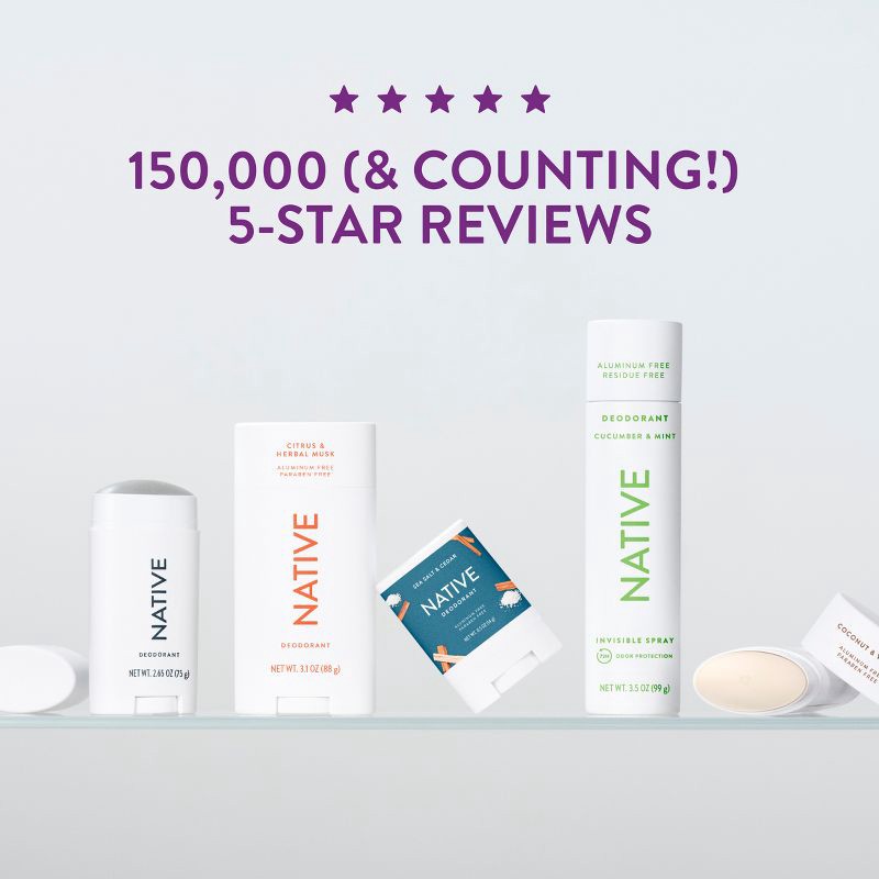 slide 8 of 10, Native Solid Deodorant for Women & Men - Lavender & Rose - Aluminum-Free 2.65oz, 2.65 oz