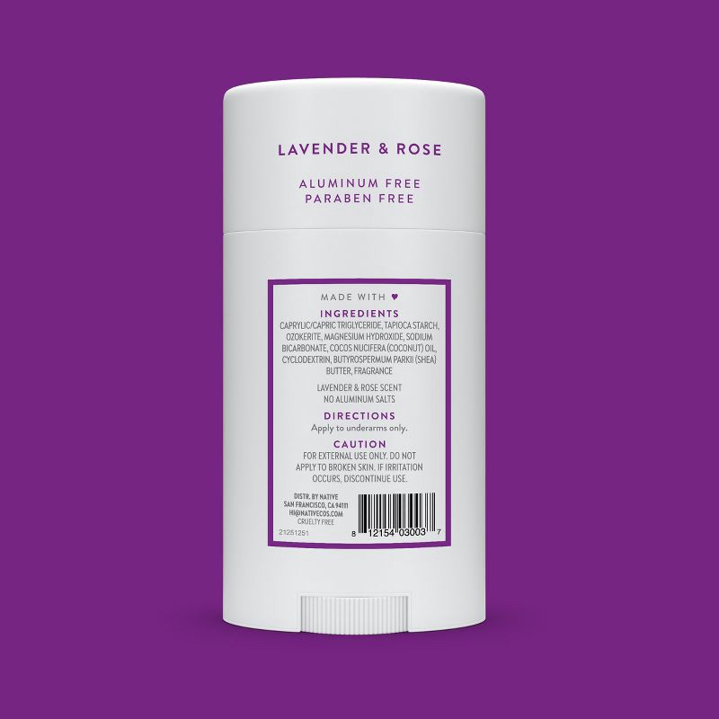 slide 9 of 10, Native Solid Deodorant for Women & Men - Lavender & Rose - Aluminum-Free 2.65oz, 2.65 oz