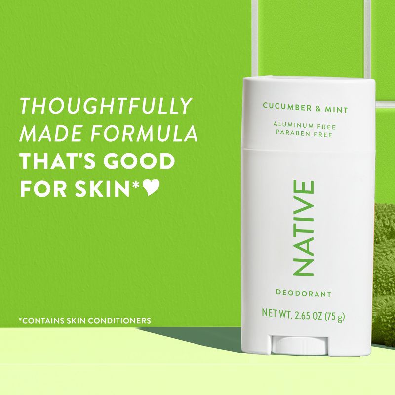 slide 5 of 10, Native Solid Deodorant for Women & Men - Cucumber & Mint - Aluminum-Free 2.65oz, 2.65 oz
