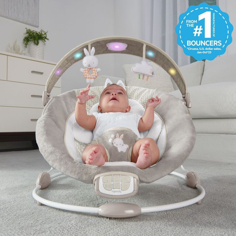 slide 12 of 16, Ingenuity InLighten Baby Bouncer Seat, Light Up Toy Bar, Bunny Tummy Time Pillow Mat - Twinkle Tails, 1 ct