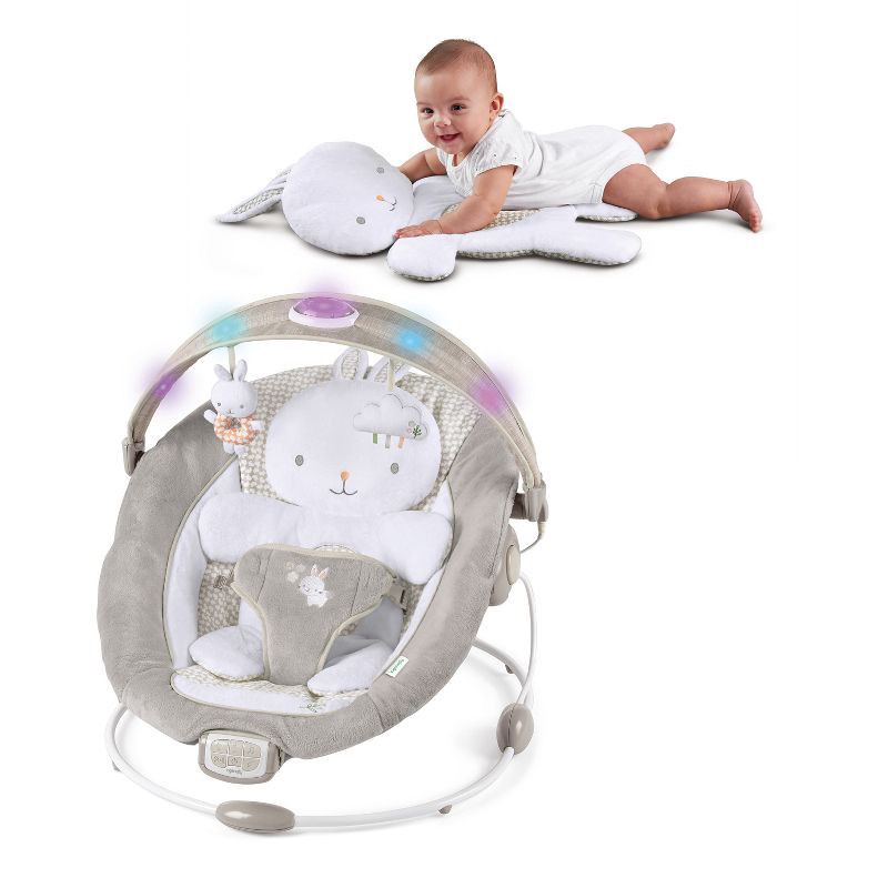 slide 3 of 16, Ingenuity InLighten Baby Bouncer Seat, Light Up Toy Bar, Bunny Tummy Time Pillow Mat - Twinkle Tails, 1 ct