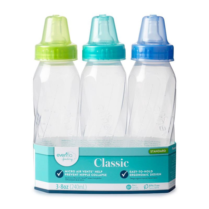 slide 5 of 6, Evenflo Feeding Classic Clear Plastic Baby Bottles - 8oz/3pk, 3 ct; 8 oz