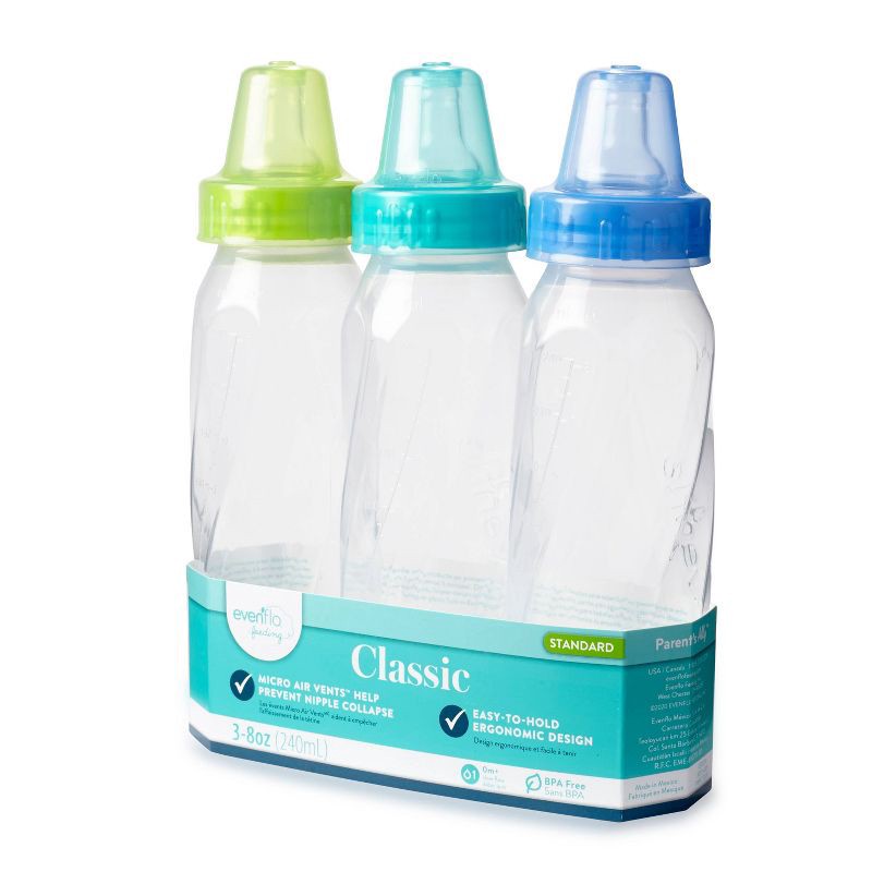 slide 6 of 6, Evenflo Feeding Classic Clear Plastic Baby Bottles - 8oz/3pk, 3 ct; 8 oz