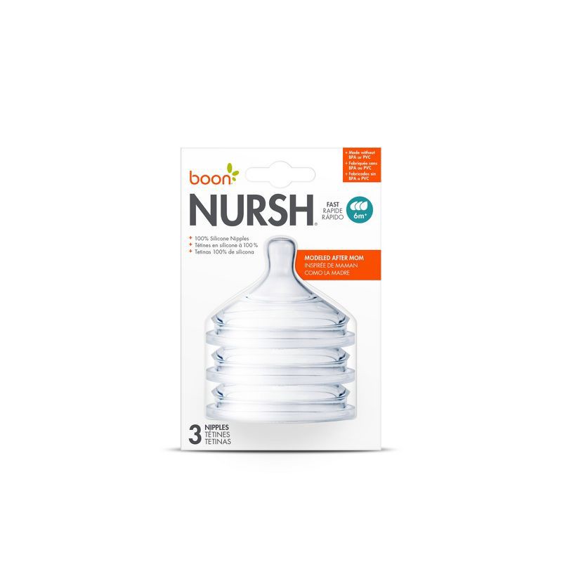 slide 7 of 10, Boon NURSH Silicone Bottle Nipples - Fast Flow - 3pk, 3 ct