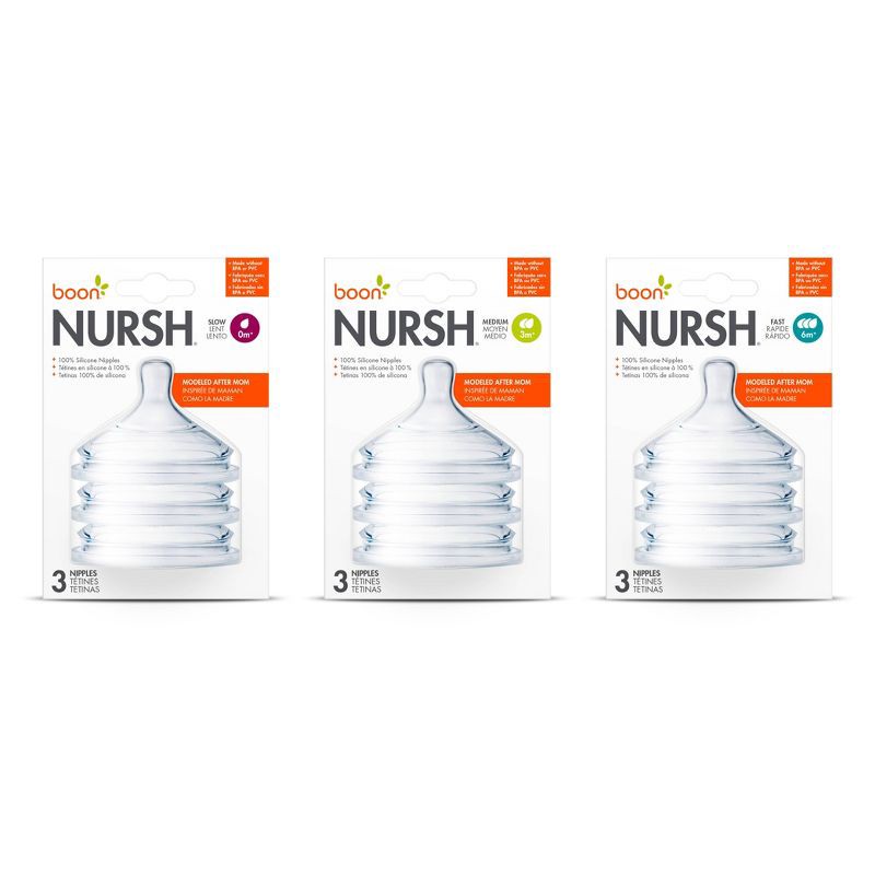 slide 9 of 10, Boon NURSH Silicone Bottle Nipples - Fast Flow - 3pk, 3 ct
