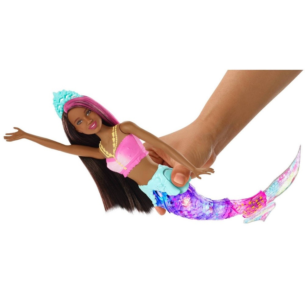 slide 3 of 7, Barbie Dreamtopia Sparkle Lights Mermaid - Brunette, 1 ct