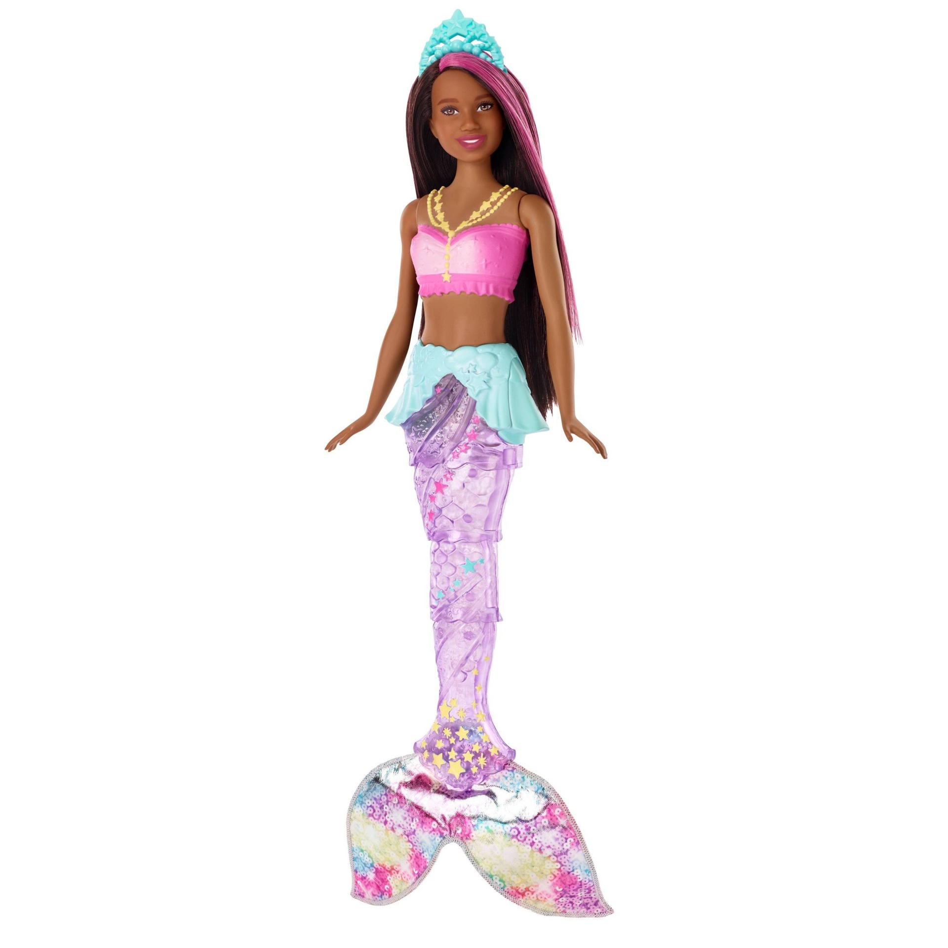 slide 1 of 7, Barbie Dreamtopia Sparkle Lights Mermaid - Brunette, 1 ct