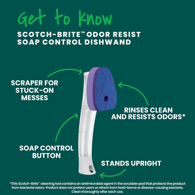 slide 2 of 11, Scotch-Brite Odor Resist Non-Scratch Dishwand, 1 ct