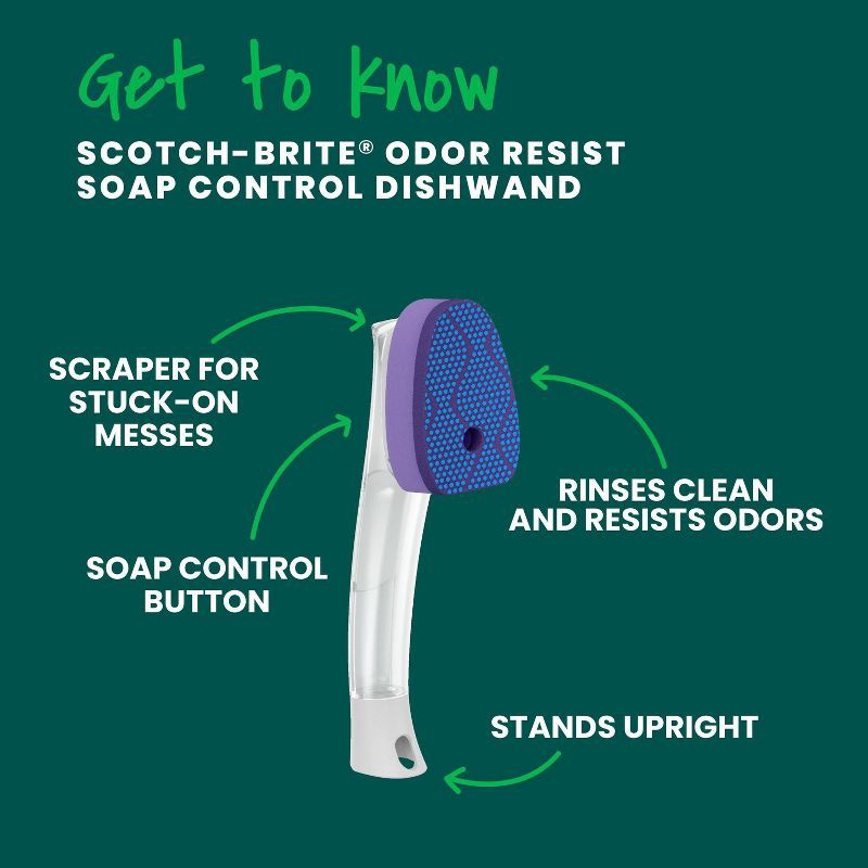 slide 3 of 11, Scotch-Brite Odor Resist Non-Scratch Dishwand, 1 ct