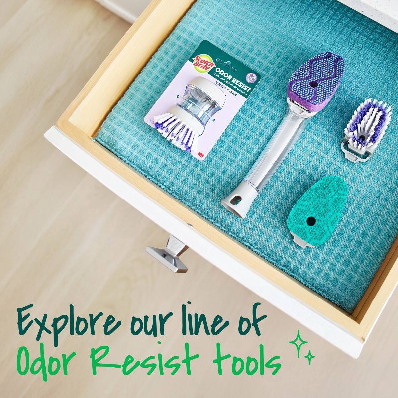 slide 9 of 10, Scotch-Brite Odor Resist Non-Scratch Dishwand Brush with Built-in Scrubber, 1 ct