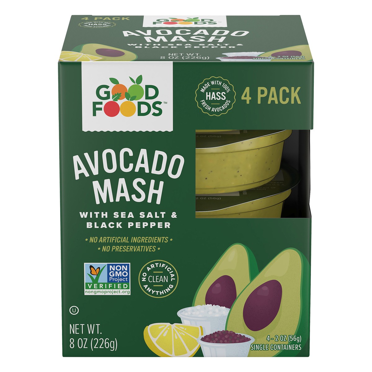 slide 1 of 17, Good Foods™ Avocado Mash with Sea Salt & Black Pepper 4 ct Box, 8 oz