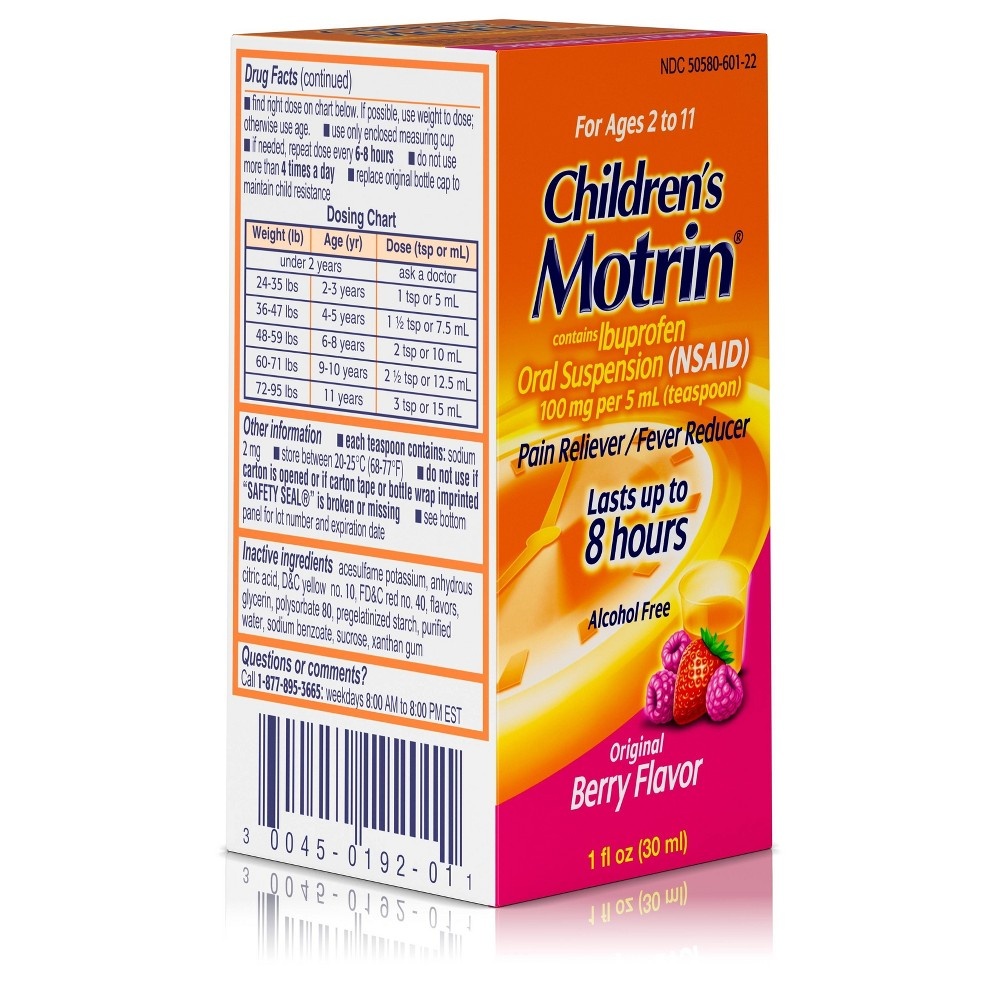 slide 2 of 8, Children's Motrin Pain Reliever/Fever Reducer Liquid - Ibuprofen (NSAID) - Berry - 1 fl oz, 1 fl oz