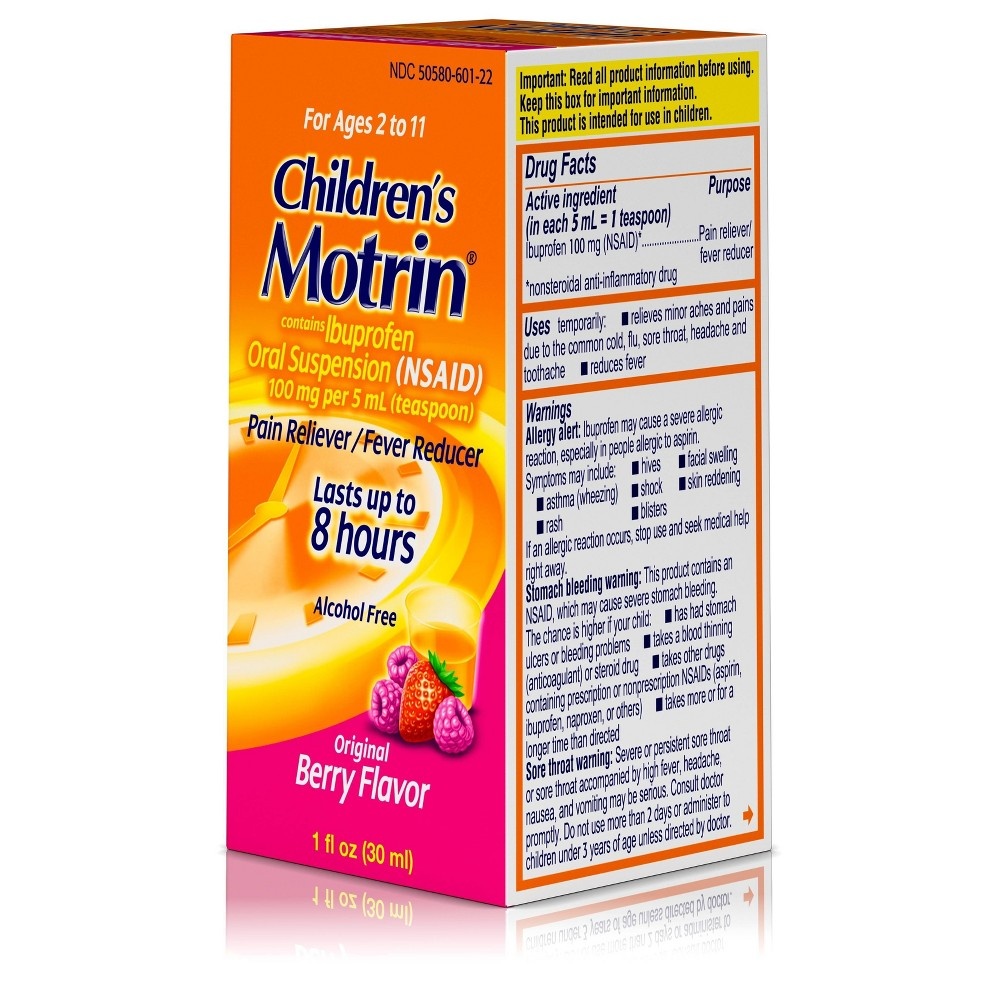 slide 8 of 8, Children's Motrin Pain Reliever/Fever Reducer Liquid - Ibuprofen (NSAID) - Berry - 1 fl oz, 1 fl oz