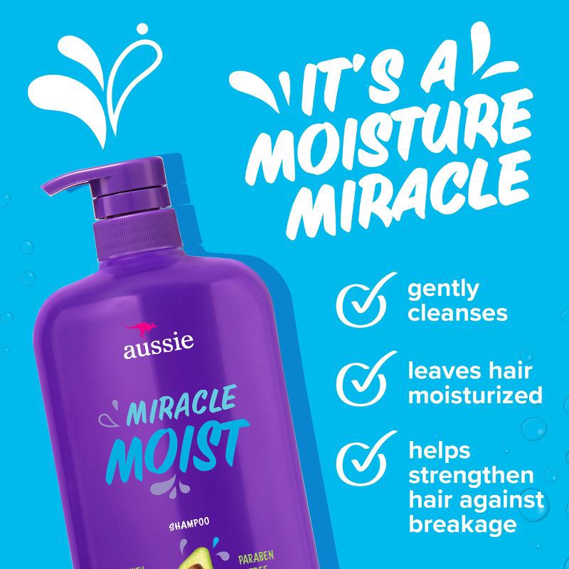 slide 3 of 9, Aussie Paraben-Free Miracle Moist Shampoo with Avocado & Jojoba for Dry Hair - 30.4 fl oz, 30.4 fl oz